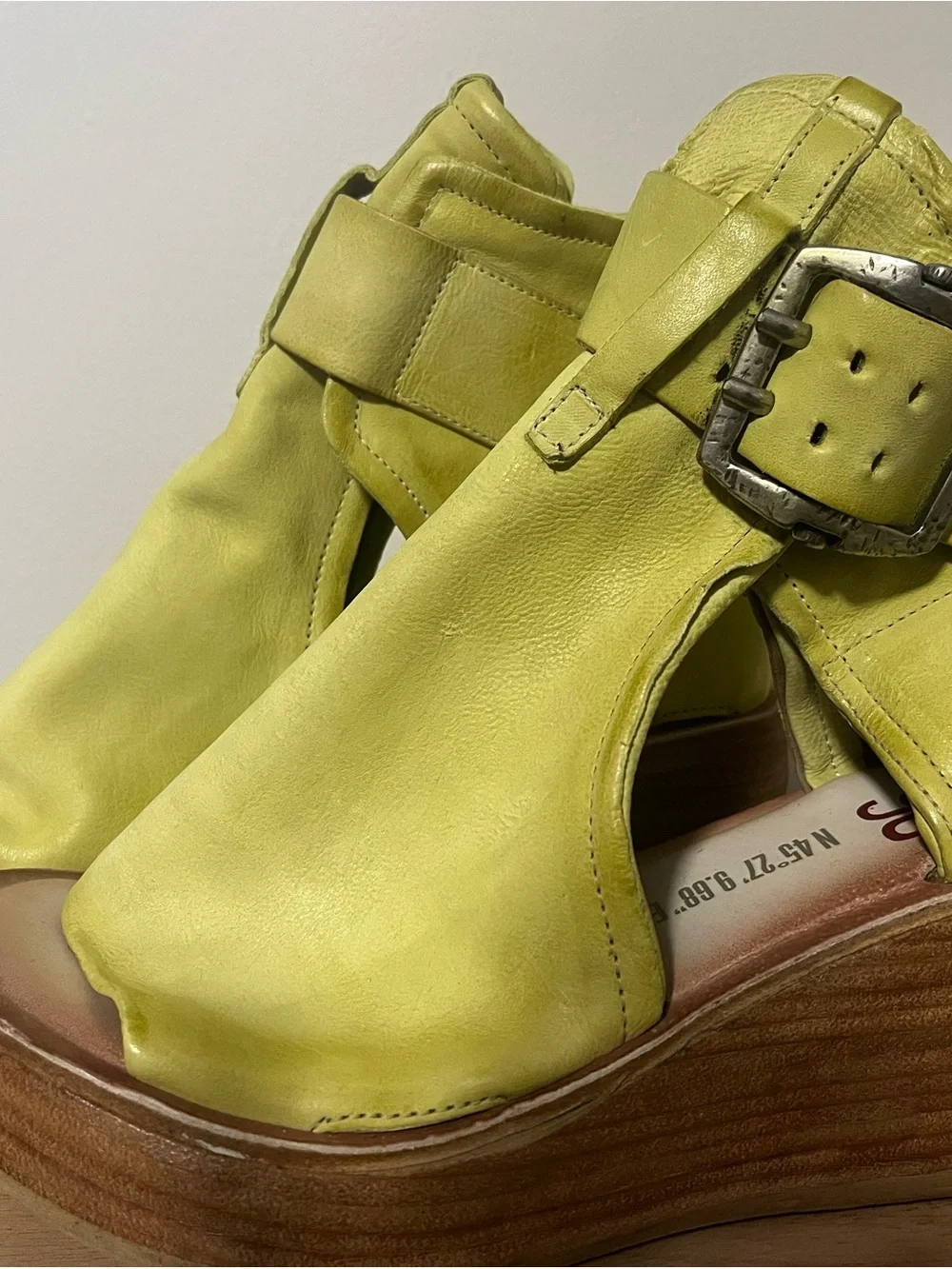 A.S.98 Lemon Yellow Leather Platform Sandals - Picture 4 of 6